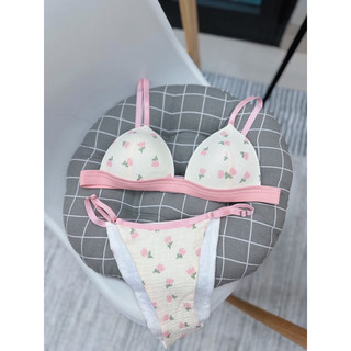 Bộ đồ lót, áo lót bralette mút liền vải xô muslin hoa nhí siêu mềm mại