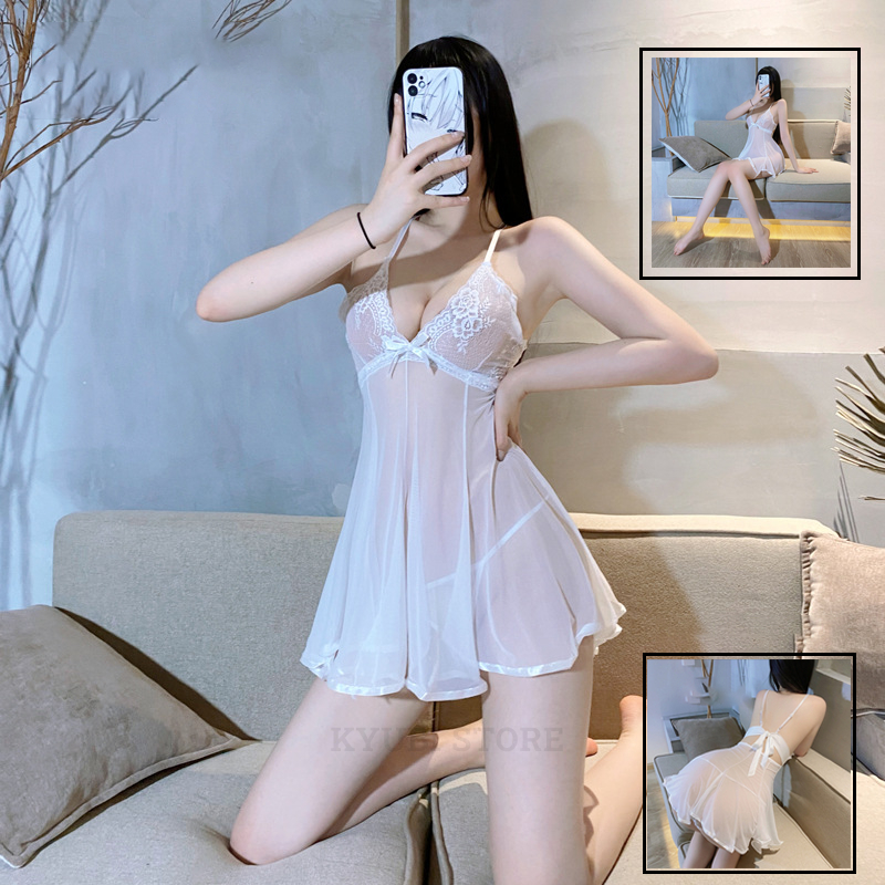 Bộ đồ váy ngủ Quảng Châu cao cấp sexy 2 dây KB18 kiểu xuyên thấu, sang trọng, kèm quần lót khiêu gợi cảm | BigBuy360 - bigbuy360.vn