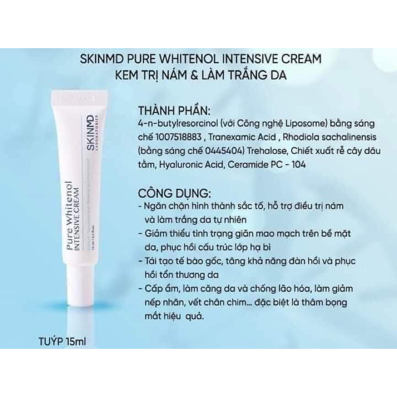 Kem Hỗ Trợ Giảm Nám Và Tái Tạo Da SkinMD Pure Whitenol Cream 15ml