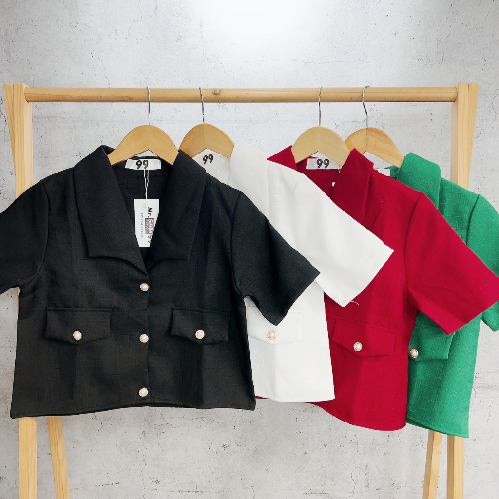 Áo Croptop Vest Sơ Mi nút ngọc sang trọng kiểu Tây vải Thời Trang - AAG99- SM010