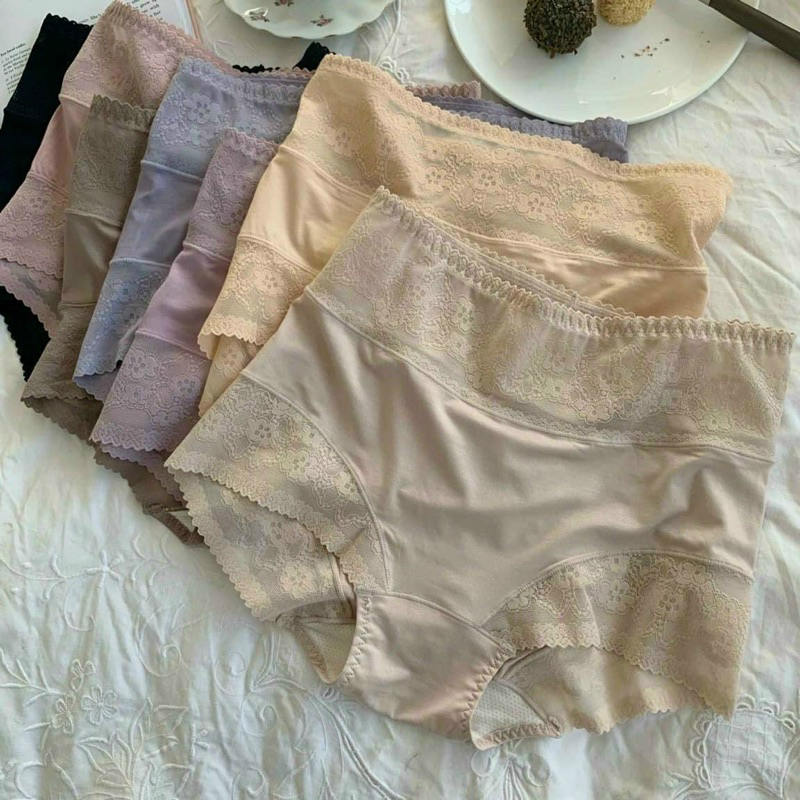 quần coton phối ren cạp cao ôm bụng. v3: 90-100cm