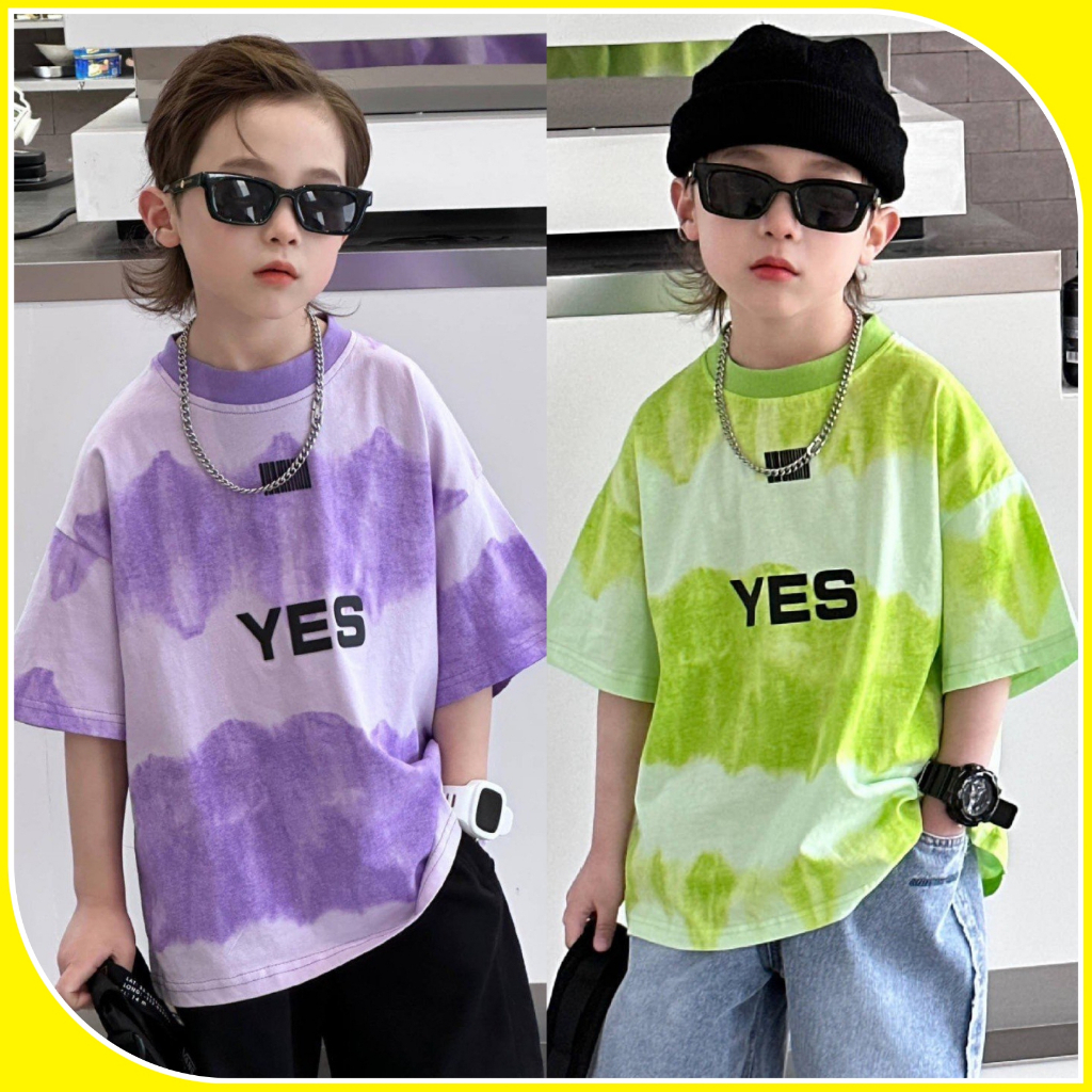 Áo thun cộc tay bé trai loang YES A278 size 90-140, áo phông trẻ em quảng châu cao cấp