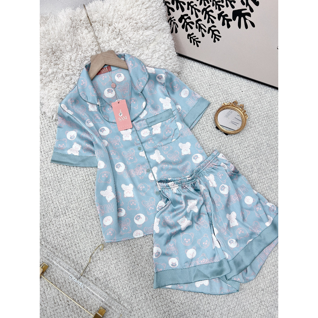Bộ đồ mặc nhà Sam cao cấp, dáng áo cộc quần đùi họa tiết gấi trẻ trung chất lụa Latin mềm mịn nhẹ nhàng dáng