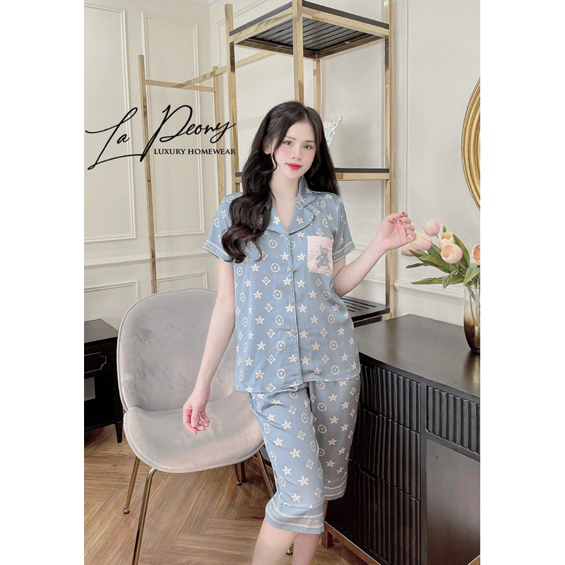 lụa lux cao cấp bộ lụa mặc nhà đẹp áo ngắn tay quần lửng bộ pijama cao cấp