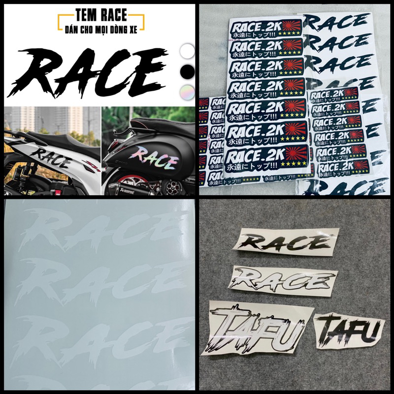 Team tem dán xe máy decal logo sticker chữ TAFU RACE race.2k trắng trang trí sườn sh vespa vision vario click