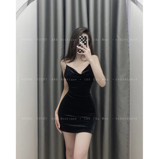 Đầm nhung cổ đổ hở lưng