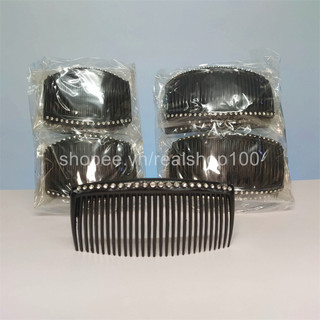 Sỉ 1 lố 12 cây lược cài tóc màu đen đính hạt 1 hàng | Lớn - Nhỏ | Hình thật 100%