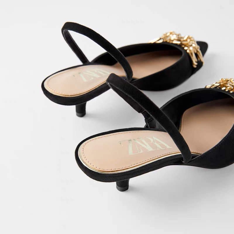 ORDER -ZR giày mũi nhọn tag kim loại gót thấp 4cm 35-41
