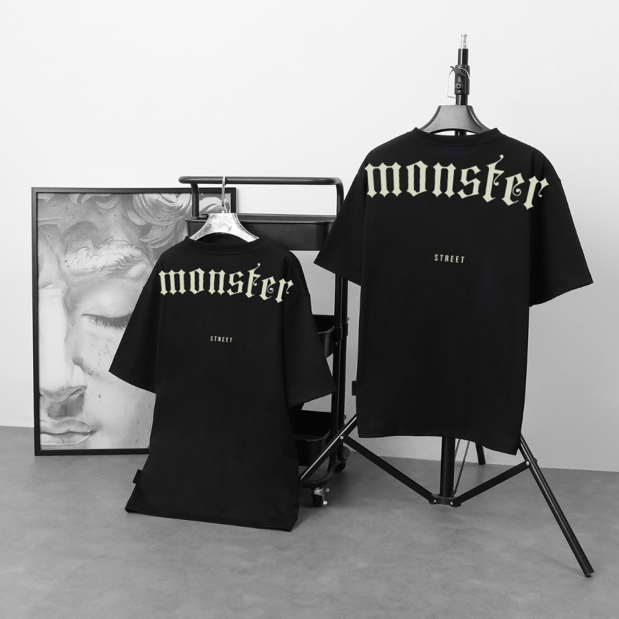 Áo thun unisex MONSTER X STREET Monster Chữ Lưng phông tay lỡ nam nữ form rộng Local Brand