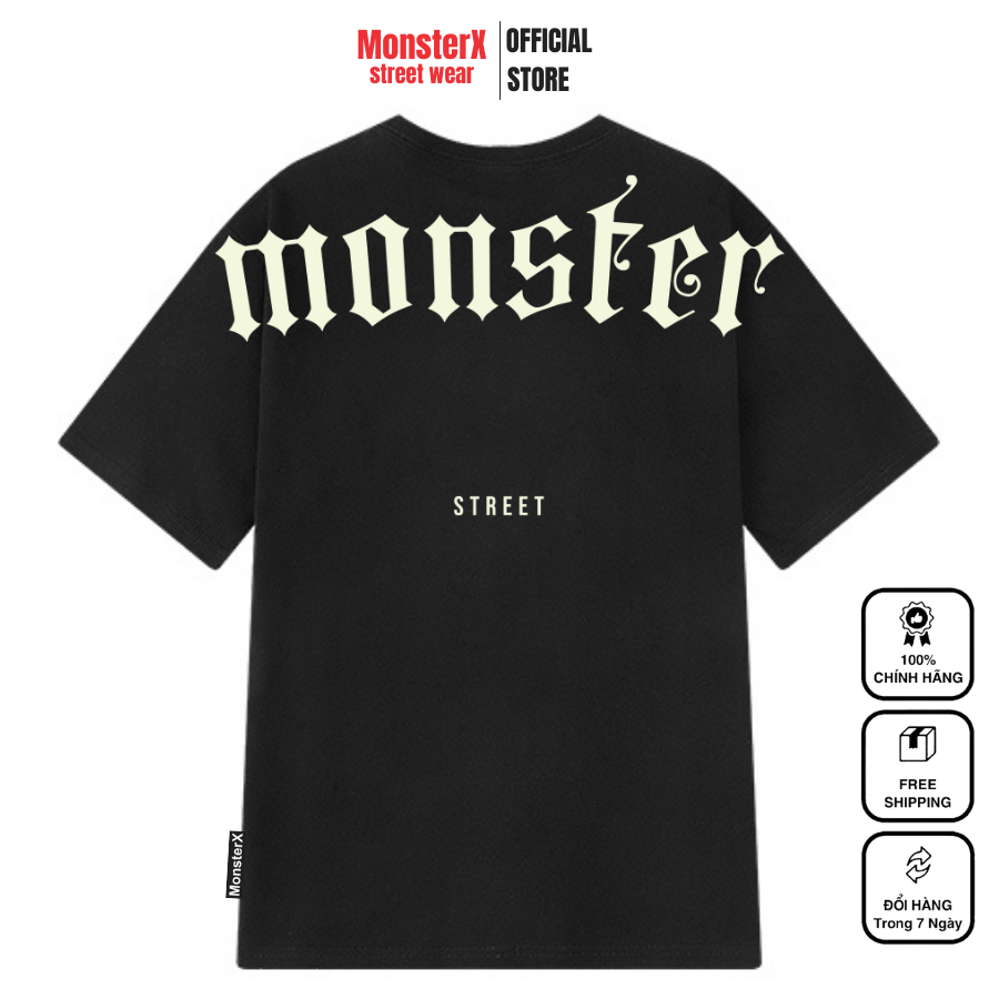 Áo thun unisex MONSTER X STREET Monster Chữ Lưng phông tay lỡ nam nữ form rộng Local Brand