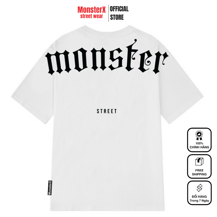 Áo thun unisex MONSTER X STREET Monster Chữ Lưng phông tay lỡ nam nữ form rộng Local Brand