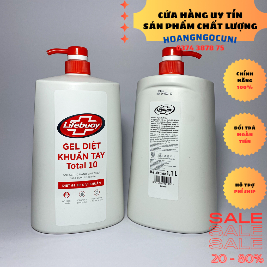 Gel rửa tay lifebuoy gel khô sạch siêu nhanh bảo vệ vượt trội chai vòi lớn 1.1kg