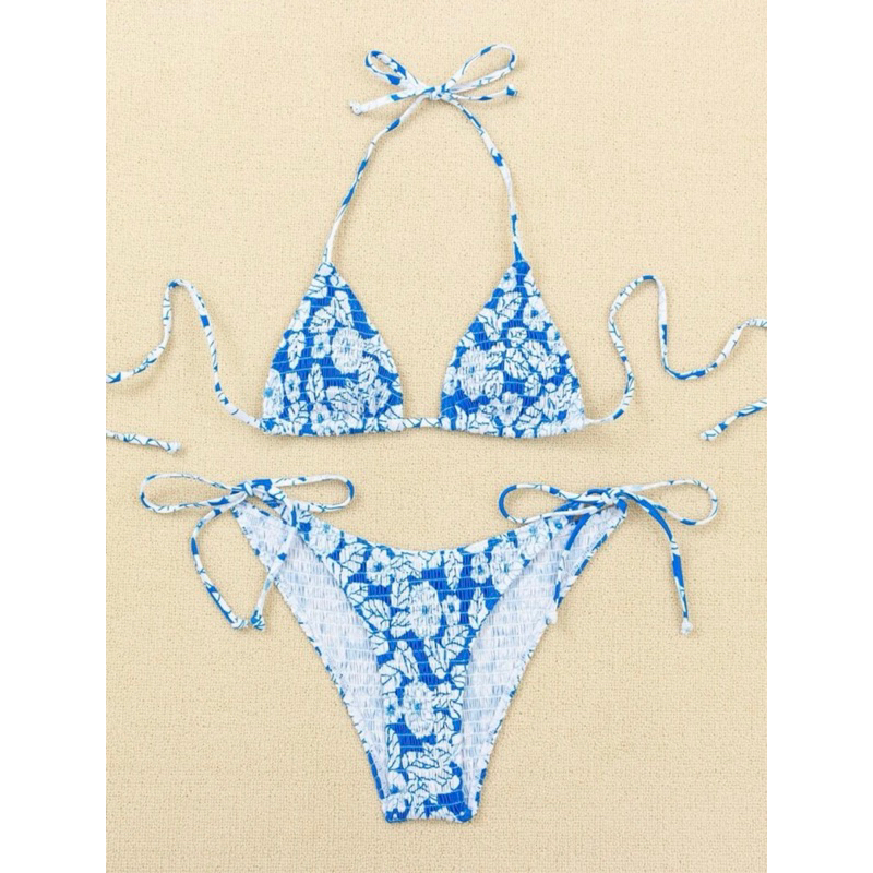 𝒫𝑒𝒶𝒸𝒽𝓎 𝒷𝒾𝓀𝒾𝓃𝒾 - Bộ bikini Thêu Smock Hoa trendy