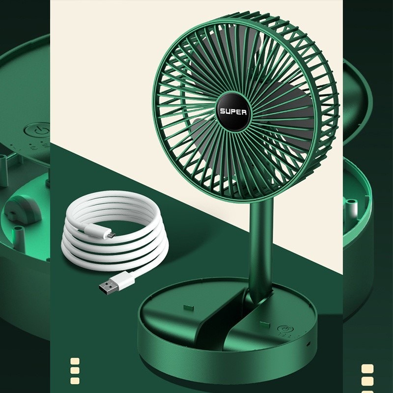 Quạt Tích Điện Để Bàn Gấp Gọn Super Có Thể Điều Chỉnh Độ Cao , 3 Tốc Độ Gió, Cổng Sạc USB Xoay 180 Độ Siêu Tiện Lợi