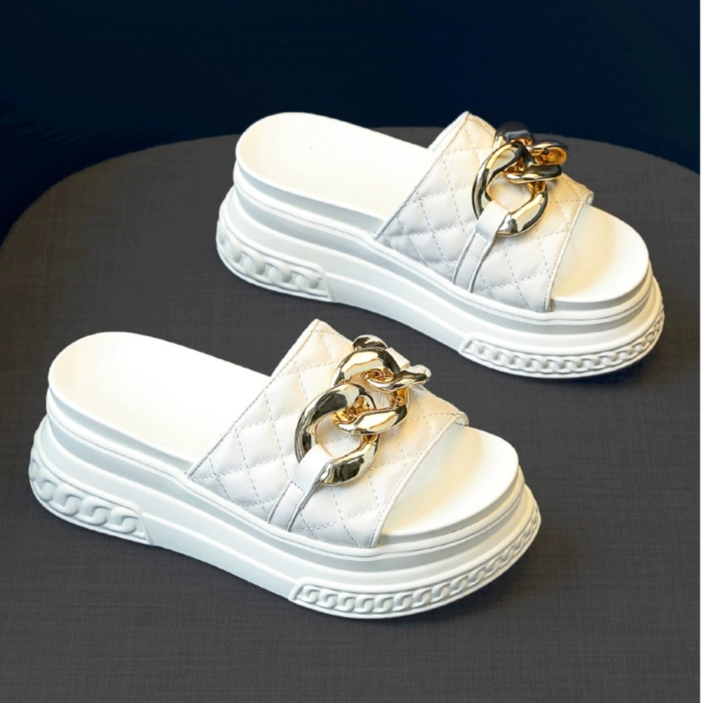 Dép Bánh Mì Nữ Quai Ngang Đế Cao Siêu Nhẹ Phối Xích To Siêu Sang