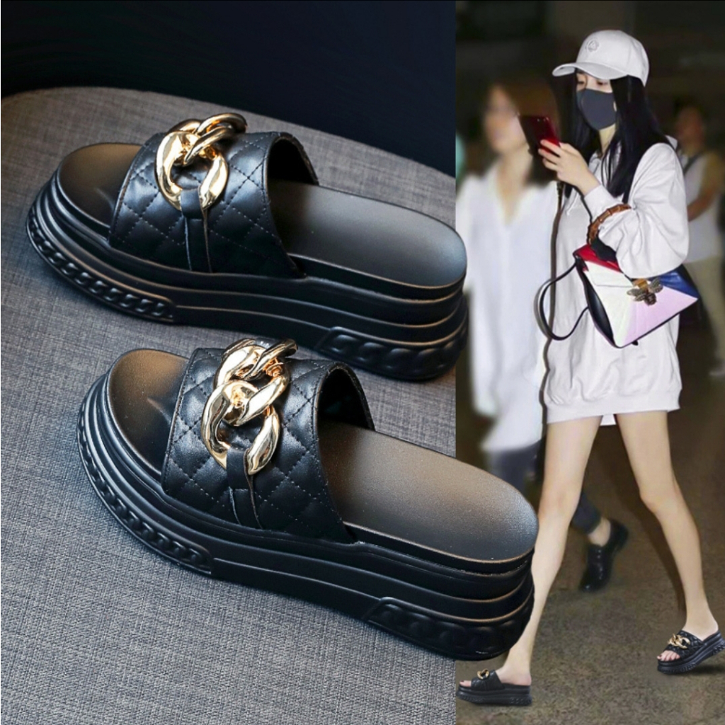 Dép Bánh Mì Nữ Quai Ngang Đế Cao Siêu Nhẹ Phối Xích To Siêu Sang