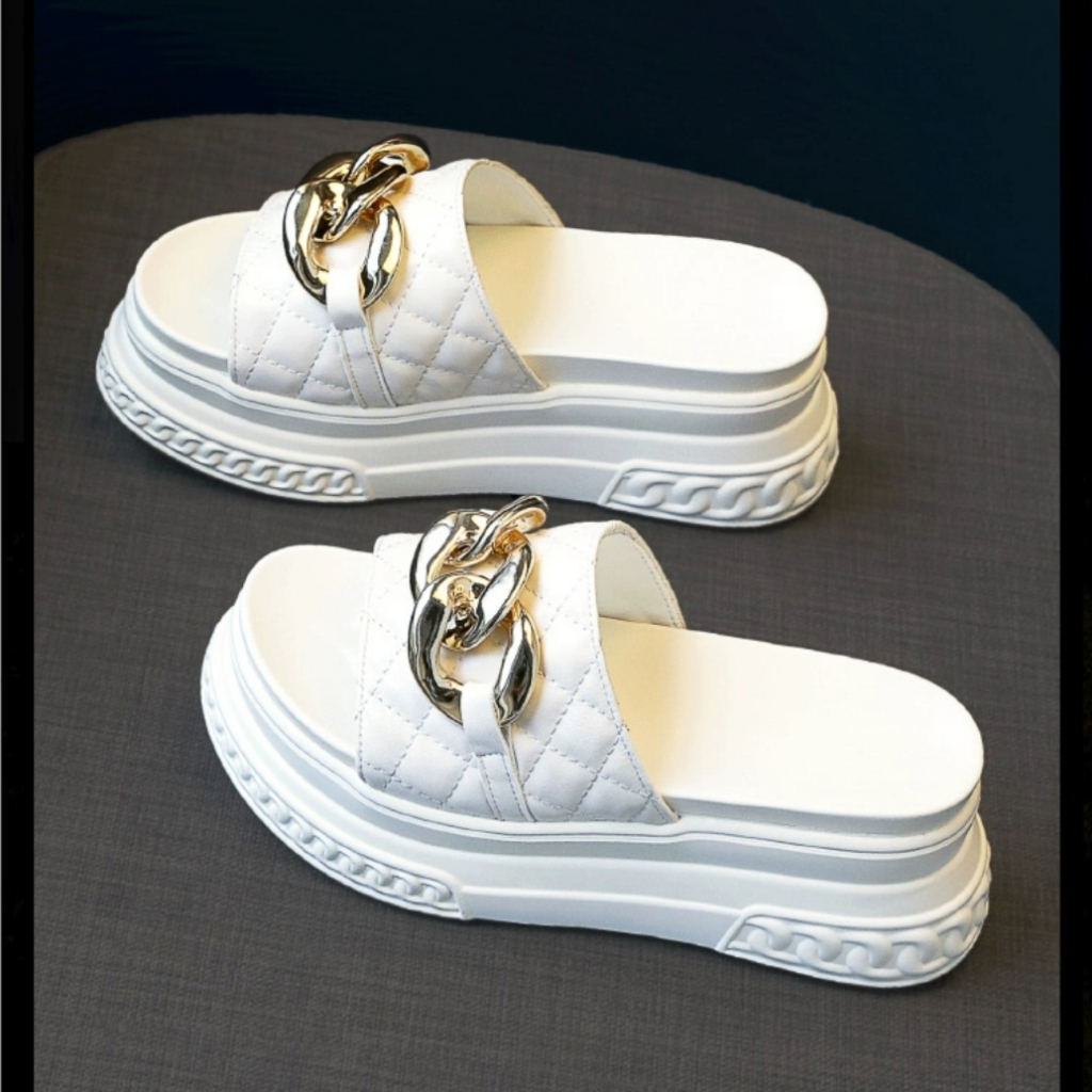 Dép Bánh Mì Nữ Quai Ngang Đế Cao Siêu Nhẹ Phối Xích To Siêu Sang