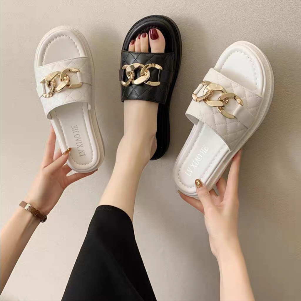 Dép Bánh Mì Nữ Quai Ngang Đế Cao Siêu Nhẹ Phối Xích To Siêu Sang