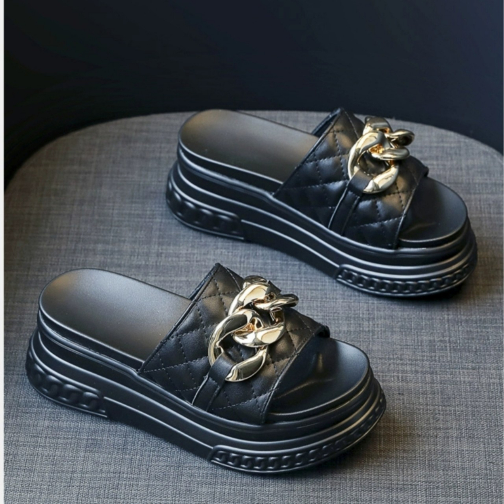 Dép Bánh Mì Nữ Quai Ngang Đế Cao Siêu Nhẹ Phối Xích To Siêu Sang