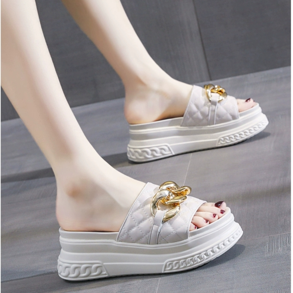 Dép Nữ Quai Ngang Đế Bánh Mì Cao Siêu Nhẹ Êm Chân Da Ô Mềm Xích To Sang Chảnh