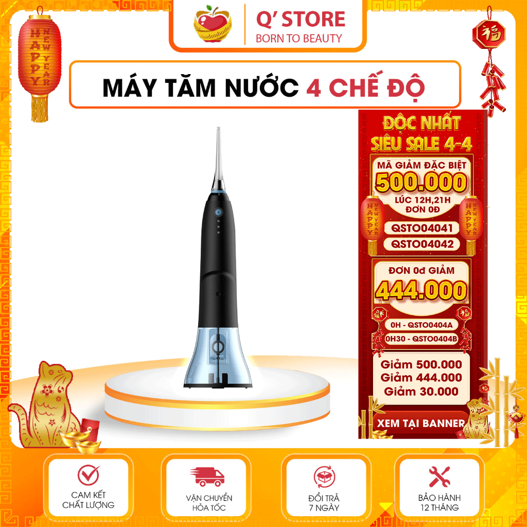 Máy Tăm Nước Cầm Tay, Tăm Nước Vệ Sinh Răng Miệng Cá Nhân, 4 Chế Độ, Tặng 3 Đầu Xịt Bảo Hành [6 Tháng]