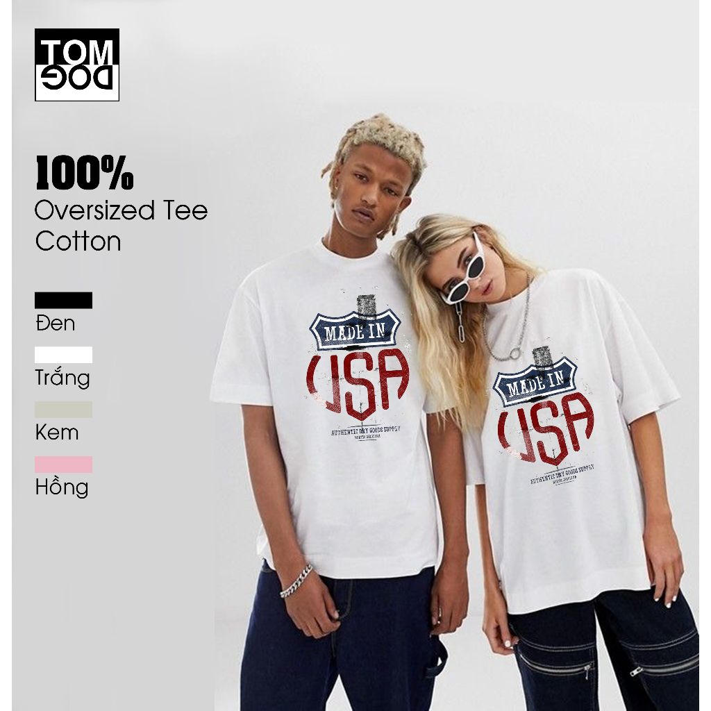 Áo Thun Cotton Form Rộng Unisex In Hình Made In USA Thấm Hút Mồ Hôi Tốt