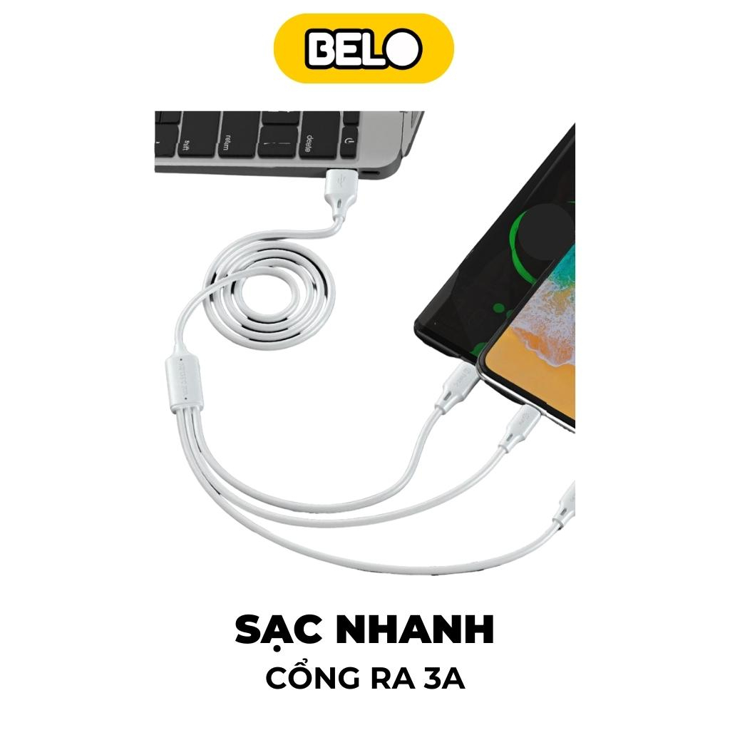 Dây sạc 3 đầu, cáp sạc 3 đầu, dây sạc nhanh 3 đầu Micro usb/ Type-C/ Laining WDC 103 – Belo