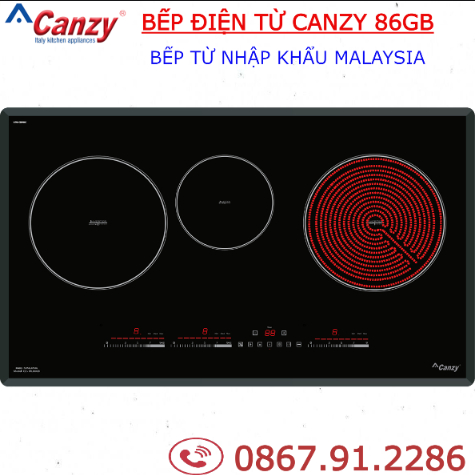 Bếp từ 3 Canzy CZ ML86GB - Bếp từ 3 vùng nấu [2 từ 1 hồng ngoại] Nhập khẩu Malaysia / Bảo hành chính hãng canzy 3 năm