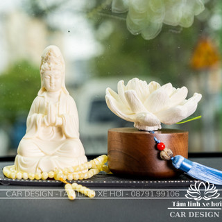 Tượng phật bà quan âm để xe ô tô , trưng bày - tượng quan âm bồ tát bằng ngọc ngà trắng taplo ô tô