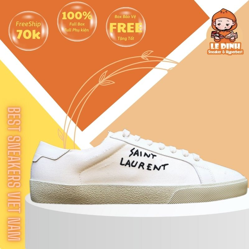 Giày Thể Thao Saint_Laurent Court Classic, Giày Sneaker Saint Pari Cổ Thấp Tặng Kèm Phụ Kiện