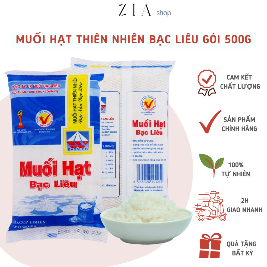 MUỐI HẠT BẠC LIÊU MUỐI HẠT THIÊN NHIÊN MUỐI BẠC LIÊU GÓI 500G
