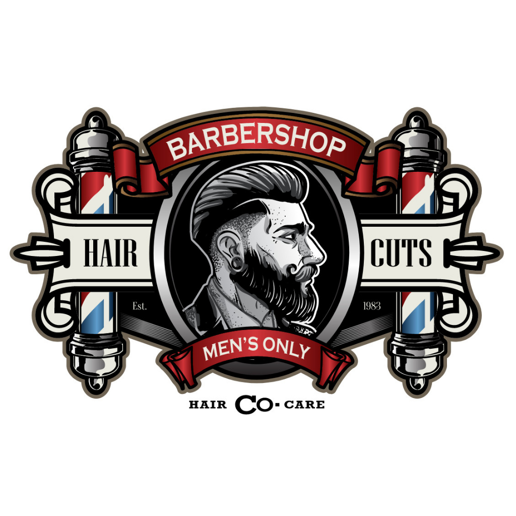 Hình dán trang trí tiệm tóc nam BARBER SHOP chất liệu decal nhiều kích cỡ cắt viền sẵn