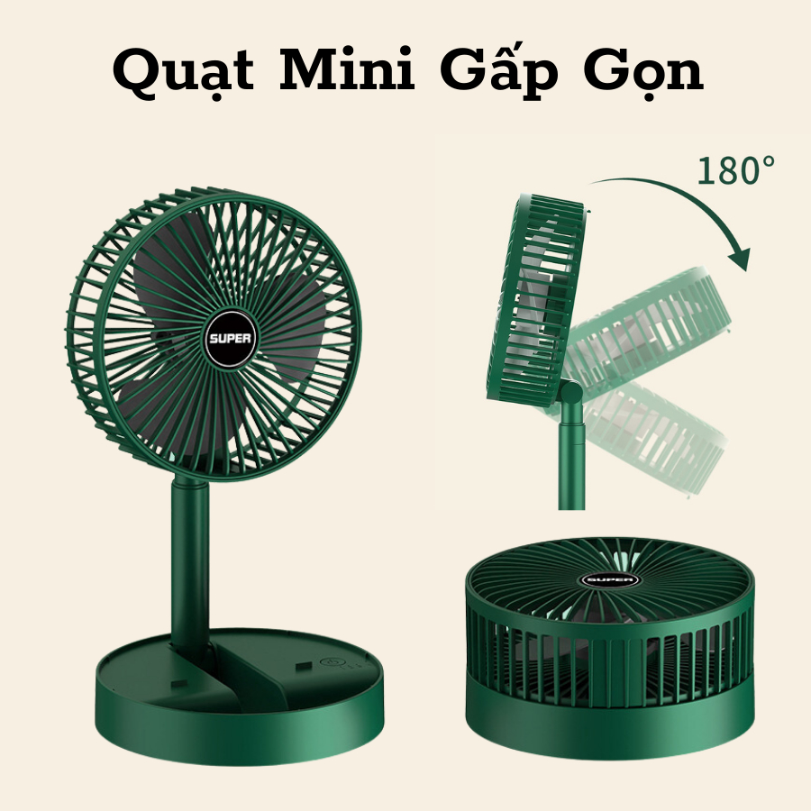 Quạt Mini Không Tích Điện Gấp Gọn Điều Chỉnh Cao Độ Kết Nối Nguồn Điện Qua Cổng USB Xoay 180 Độ