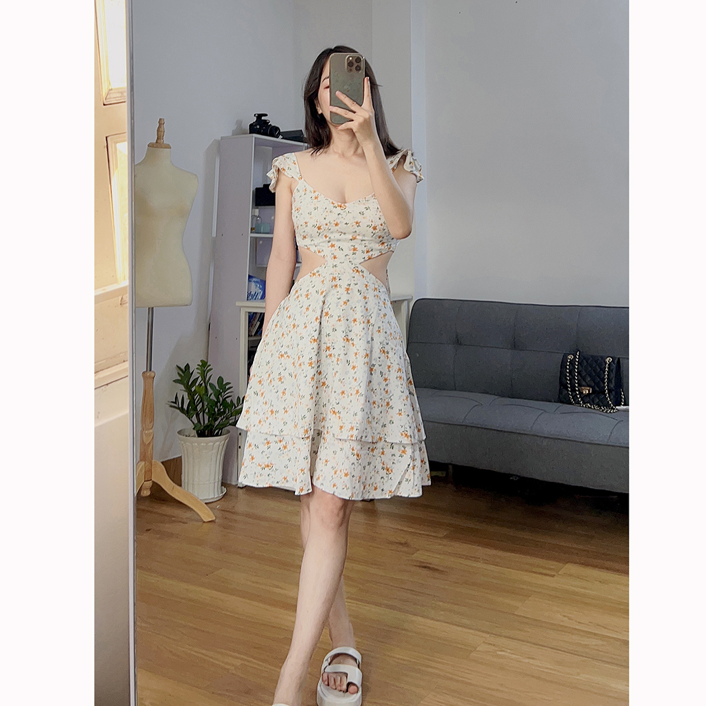 Đầm hoa nhí dáng xoè cut eo xinh xoắn RD020