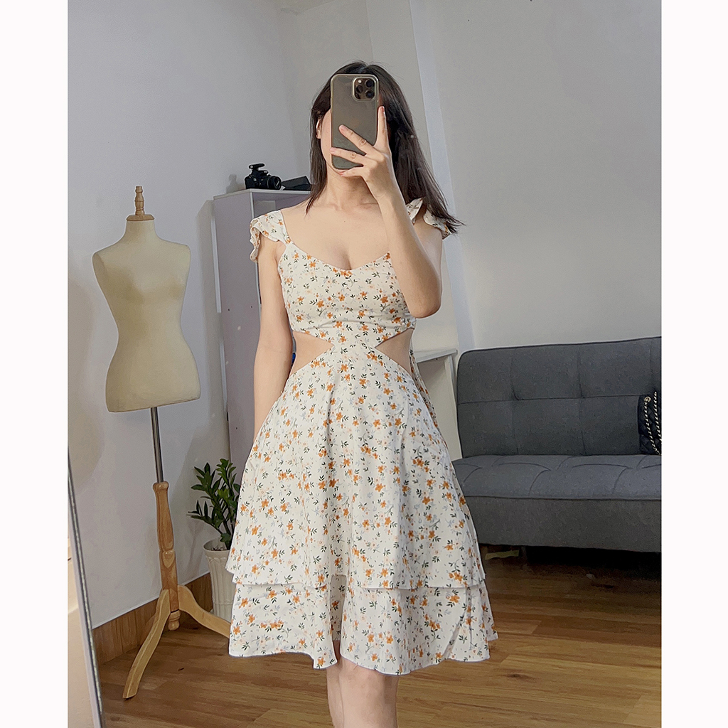 Đầm hoa nhí dáng xoè cut eo xinh xoắn RD020