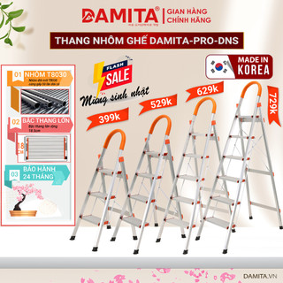 Thang Nhôm Ghế Tay Vịn 3 4 5 6 7 Bậc DAMITA Hàn Quốc 7.4 Kg , inox 304 Có Video Thực Tế Tự quay. Cực Kỳ chắc chắn