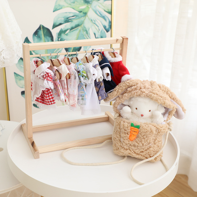 Giá treo quần áo búp bê bằng gỗ cho búp bê 30cm hoặc 17cm phù hợp búp bê 1/6 1/8 chất liễu gỗ thân thiện môi trường