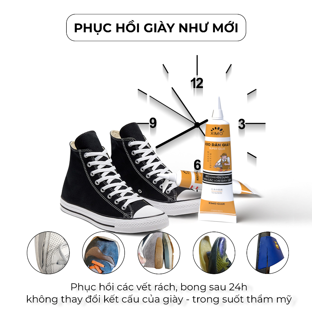 Keo dán giày dép đa năng trong suốt siêu dính chắc Ximo KDG06, chống nước, dán giầy thể thao, sneaker, túi xách, đồ da.