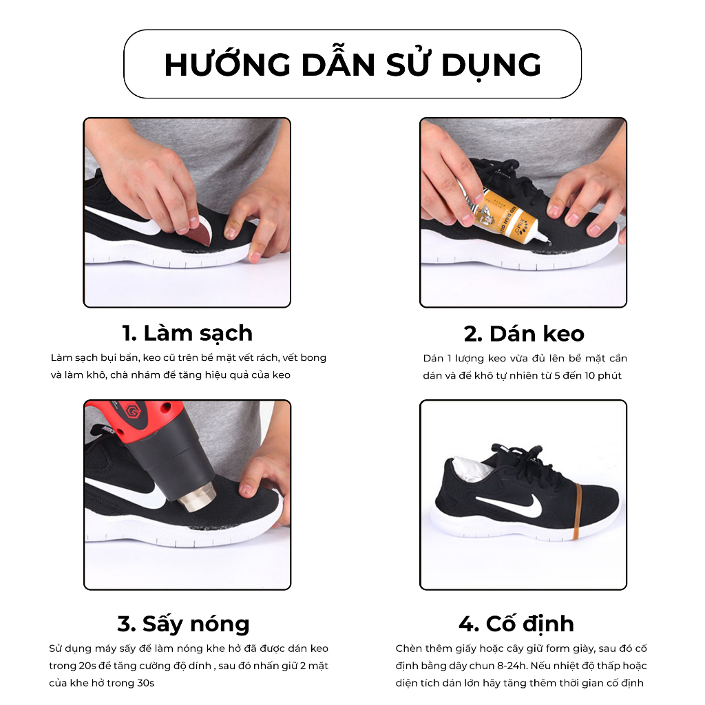 Keo dán giày dép đa năng trong suốt siêu dính chắc Ximo KDG06, chống nước, dán giầy thể thao, sneaker, túi xách, đồ da.