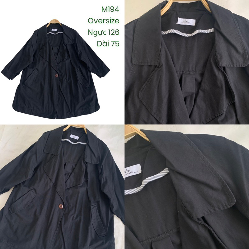 Áo khoác trench coat M194 oversize tay lở nút gỗ vạt bầu chất kaki mỏng 1 lớp 2hand Hàn si ảnh thật
