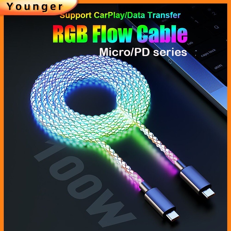 Cáp Sạc Led RGB 100W 66W Type C USB Chuyên Dụng Cho Điện Thoại Android Micro 30W