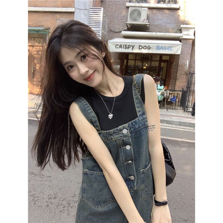 Yếm denim dáng dài kiểu dáng basic NewArrival 2023