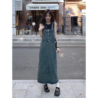 Yếm denim dáng dài kiểu dáng basic NewArrival 2023