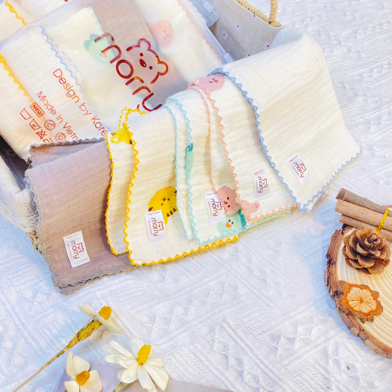 Sét 5 khăn sữa  Muslin Morry 4 lớp cho bé- khăn rửa mặt cho bé