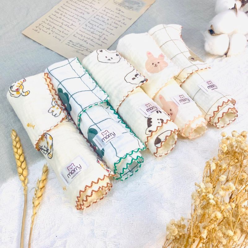 Sét 5 khăn sữa  Muslin Morry 4 lớp cho bé- khăn rửa mặt cho bé