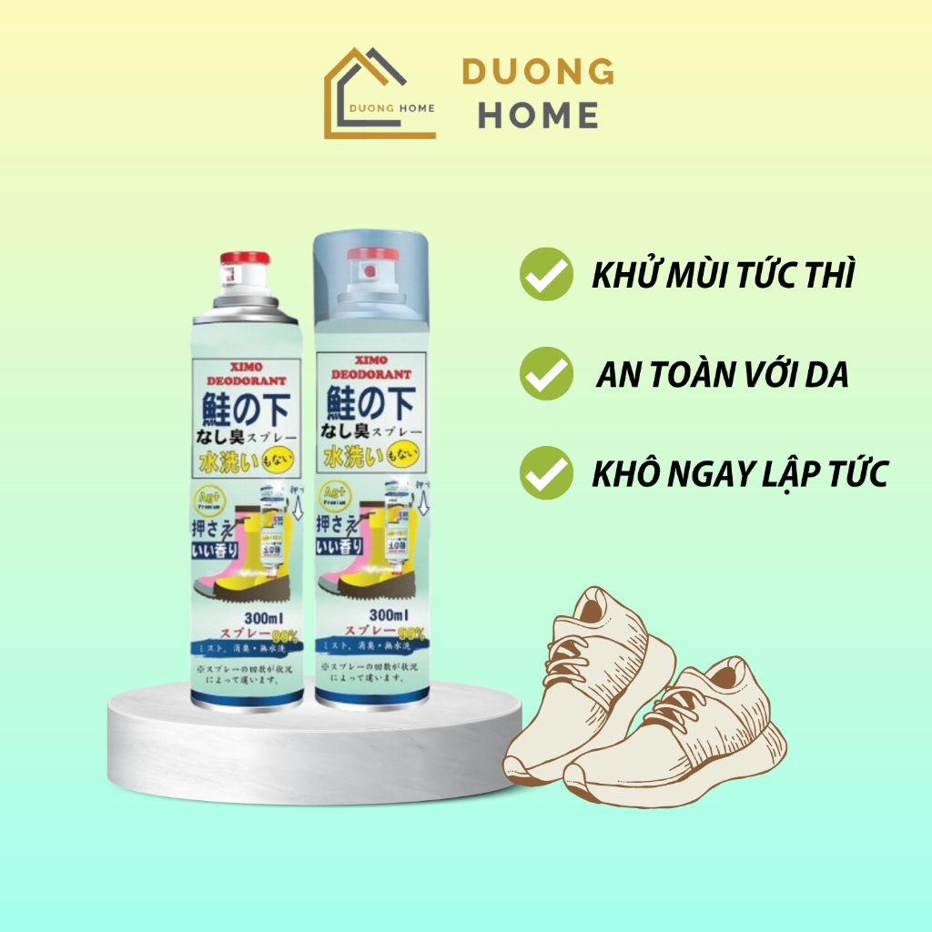 Bình xịt khử mùi hôi chân và làm sạch mùi giày Ximo cao cấp 300ml | Loại bỏ vi khuẩn, ngăn mồ hôi công nghệ bạc AG+ DUON