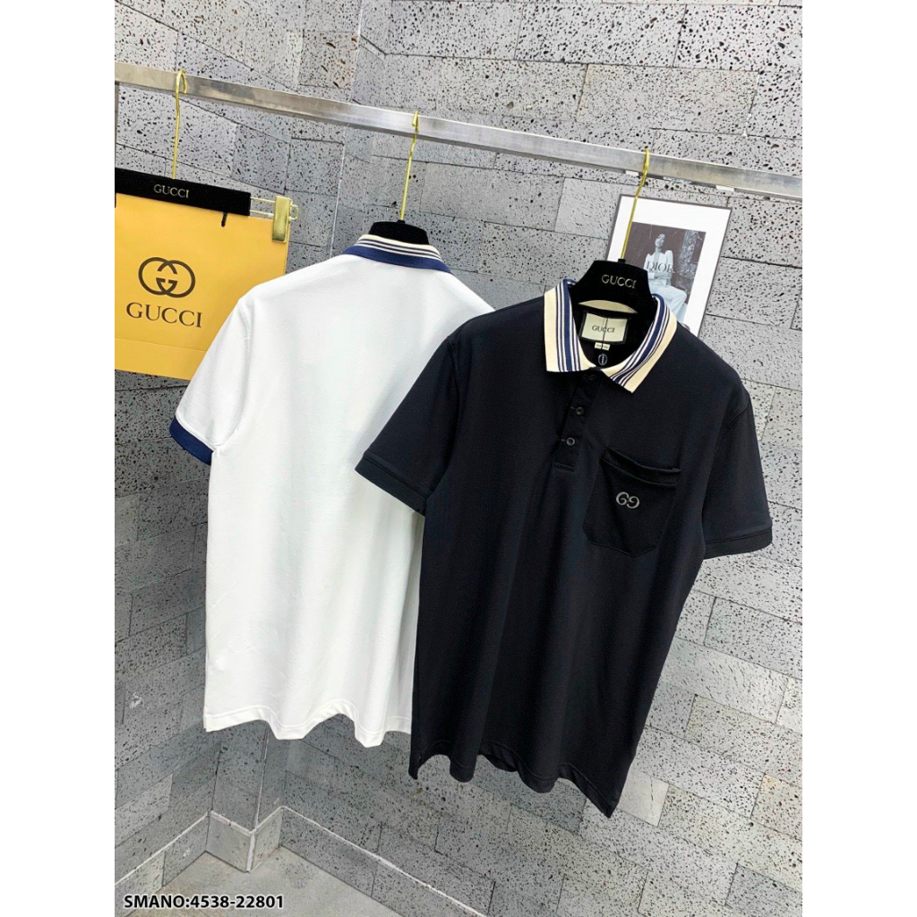 Áo Polo Nam Cao Cấp Túi Thêu Chữ Cổ Viền Logo Thương Hiệu Gucci