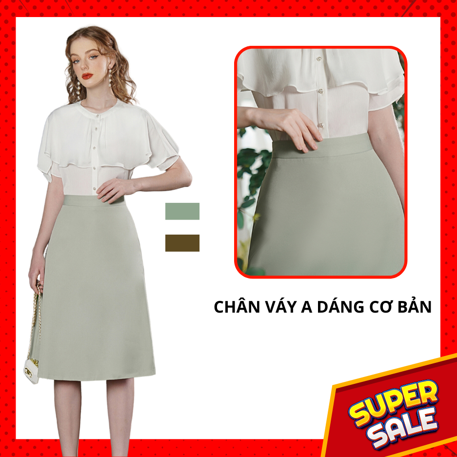 Chân váy dáng dài cơ bản 3 màu xanh mint, nâu, đen 2CV0005 HESTIA DESIGN