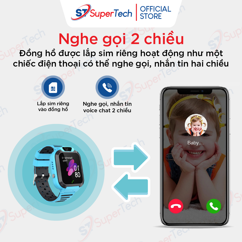Đồng hồ định vị, đồng hồ thông minh trẻ em SuperTech Q16S 2023 lắp sim nghe gọi hai chiều, định vị chính xác, tiếng việt | BigBuy360 - bigbuy360.vn