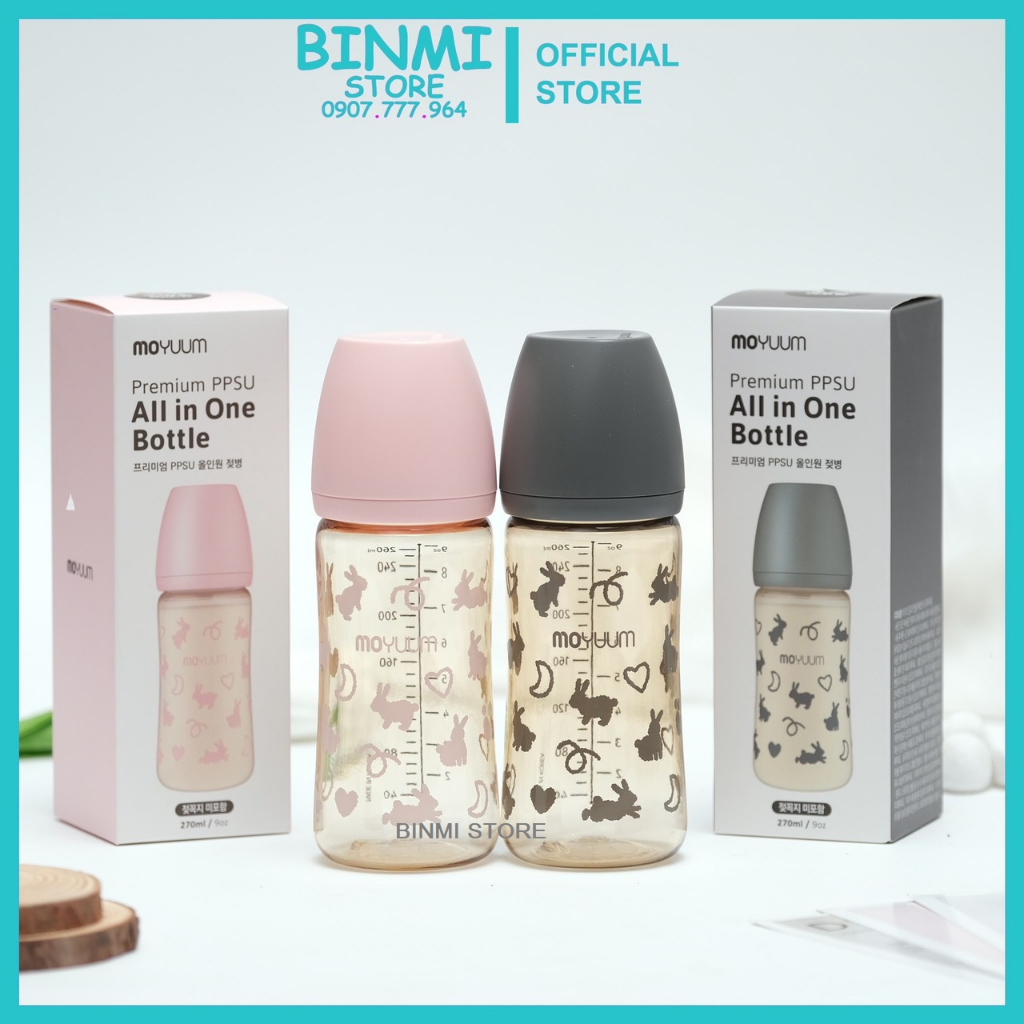 Bình sữa Moyuum 170ml/270ml hoạ tiết thỏ 2023